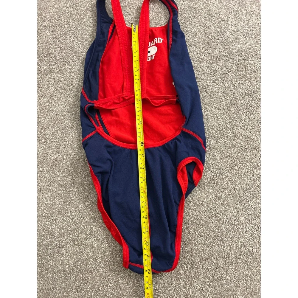Speedo Lifeguard One Piece Swimsuit Womens 22 Navy Blue Red Excellent Racerback